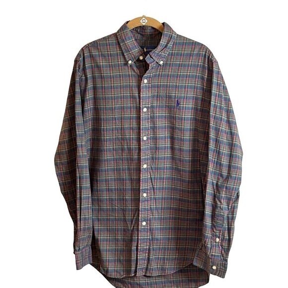 Ralph Lauren Mens Button Front Long Sleeve Shirt Red Green Plaid Size M - Picture 1 of 5